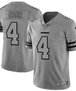 Men's Oakland Raiders #4 Derek Carr 2019 Gray Gridiron Team Logo Limited Stitched NFL Jersey