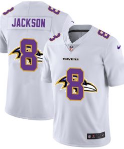 Men's Baltimore Ravens #8 Lamar Jackson White Stitched NFL Jersey