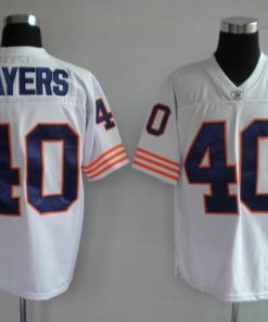 Mitchell & Ness Bears #40 Gale Sayers White With Big Number Bear Patch Stitched Throwback NFL Jersey
