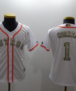 Women's Houston Astros #1 Carlos Correa Majestic White 2018 Gold Program Cool Base Player Stitched MLB Jersey