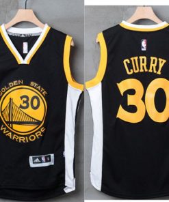 Warriors #30 Stephen Curry Black/White Stitched NBA Jersey