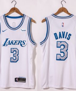 Men's Los Angeles Lakers #3 Anthony Davis White City Edition 2020-21 New Blue Silver Logo Stitched NBA Jersey