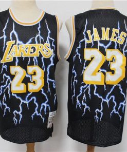 Men's Los Angeles Lakers Black #23 LeBron James Hardwood Classics Lightning Limited Edition Stitched NBA Jersey