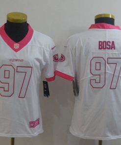 Women's NFL San Francisco 49ers #97 Nick Bosa White/Pink Vapor Untouchable Limited Stitched Jersey(Run Small)