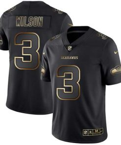 Men's Seattle Seahawks #3 Russell Wilson 2019 Black Gold Edition Stitched NFL Jersey