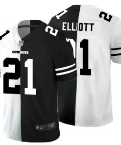 Men's Dallas Cowboys #21 Ezekiel Elliott Black White Split 2020 Stitched Jersey