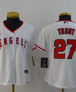 Women's Los Angeles Angels #27 Mike Trout White Cool Base Stitched MLB Jersey