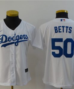 Women's Los Angeles Dodgers #50 Mookie Betts White Cool Base Stitched MLB Jersey(Run Small)
