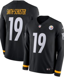 Men's Steelers # 19 JuJu Smith-Schuster Black Therma Long Sleeve Stitched NFL Jersey