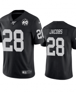 Men's Oakland Raiders #28 Josh Jacobs Black 60th Anniversary Vapor Limited Stitched NFL 100th Season Jersey