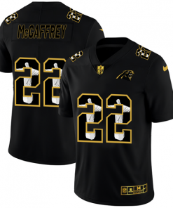Men's Carolina Panthers #22 Christian McCaffrey 2020 Black Jesus Faith Edition Limited Stitched Jersey