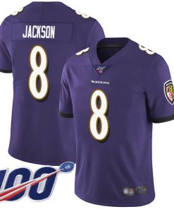 Men's Baltimore Ravens #8 Lamar Jackson Purple 2019 100th Season Vapor Untouchable Limited NFL Jersey