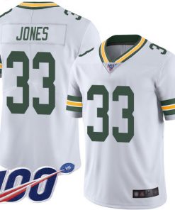 Men's Green Bay Packers #33 Aaron Jones 2019 White 100th Season Vapor Untouchable Limited Stitched NFL Jersey