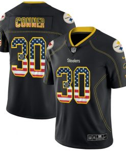 Men's Pittsburgh Steelers #30 James Conner Black 2018 USA Flag Color Rush Limited Fashion NFL Stitched Jersey