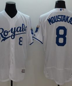 Royals #8 Mike Moustakas White Flexbase Authentic Collection Stitched MLB Jersey