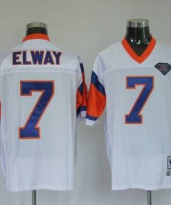 Mitchel & Ness Broncos #7 John Elway White With 75 Anniversary Patch Stitched Throwback NFL Jersey