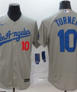 Men's Los Angeles Dodgers #10 Justin Turner Grey Flex Base Stitched MLB Jersey