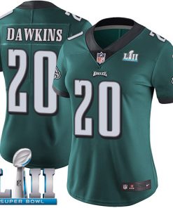 Women's Philadelphia Eagles  # 20 Brian Dawkins Green Super Bowl LII Bound Patch Game Event Stitched NFL Jersey