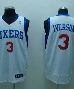 76ers #3 Allen Iverson Stitched White NBA Jersey