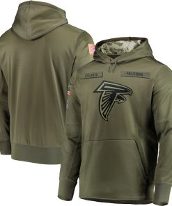 Men's Atlanta Falcons 2018 Olive Salute to Service Sideline Therma Performance Pullover Stitched  NFL Hoodie