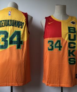 Men's Milwaukee Bucks #34 Giannis Antetokounmpo Yellow 2018/19 City Edition Swingman Stitched NBA Jersey