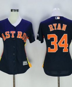 Astros #34 Nolan Ryan Navy Blue Women's Alternate Stitched MLB Jersey