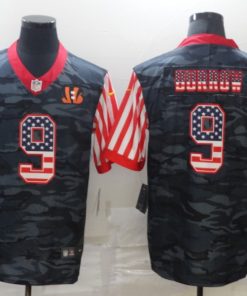 Men's Cincinnati Bengals #9 Joe Burrow 2020 Camo USA Flag Limited Stitched NFL Jersey