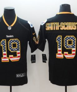 Men's Steelers #19 JuJu Smith-Schuster Black USA Flag Color Rush Limited Fashion NFL Stitched Jersey