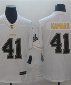 Men's New Orleans Saints #41 Alvin Kamara White 2019 100th Season Golden Edition Limited Stitched NFL Jersey