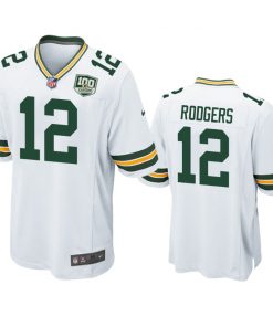 Men's Green Bay Packers #12 Aaron Rodgers White 2019 100th Season NFL Game Jersey