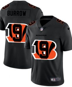 Men's Cincinnati Bengals #9 Joe Burrow Black Shadow Logo Limited Stitched NFL Jersey