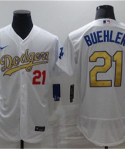 Dodgers 21 Walker Buehler White Gold 2020 Nike Flexbase Jersey