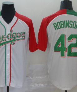 Dodgers 42 Jackie Robinson White Mexican Heritage Culture Night Jersey Mexico