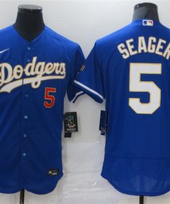 Dodgers 5 Corey Seager Blue Nike 2021 Gold Program Flexbase Jersey