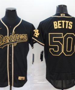 Dodgers 50 Mookie Betts Black Gold 2020 Nike Flexbase Jersey