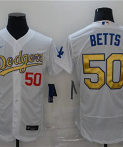 Dodgers 50 Mookie Betts White Gold 2020 Nike Flexbase Jersey