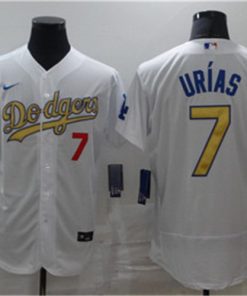 Dodgers 7 Julio Urias White Gold 2020 Nike Cool Base Jersey