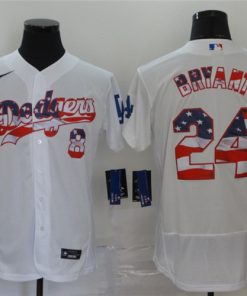 Dodgers 8 & 24 Kobe Bryant White USA Flag Fashion Nike Flexbase Jersey