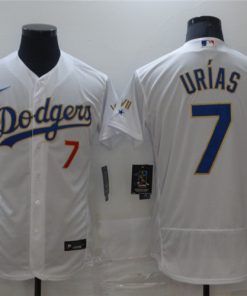 Men's Los Angeles Dodgers #7 Julio Urias White Gold Championship Flex Base Sttiched MLB Jersey