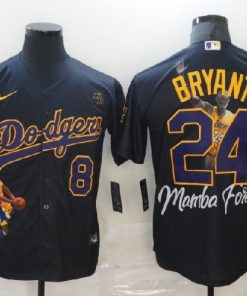 Men's Los Angeles Dodgers Front #8 Back #24 Kobe Bryant Black With KB Patch Cool Base Stitched MLB Jersey