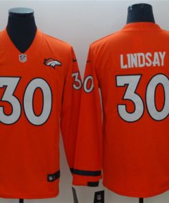 Nike Broncos 30 Phillip Lindsay Orange Therma Long Sleeve Jersey