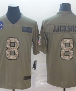 Nike Ravens 8 Lamar Jackson 2019 Olive Camo Salute To Service Limited Jersey