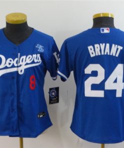 Women's Los Angeles Dodgers 2020 Front #8 Back #24 Kobe Bryant Blue Cool Base Stitched MLB Jersey(Run Small)