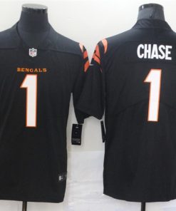 Men's Cincinnati Bengals #1 Ja'Marr Chase 2021 NFL Draft Black Vapor Limited Stitched Jersey