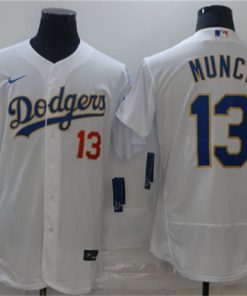 Men's Los Angeles Dodgers #13 Max Muncy White Gold Championship Flex Base Sttiched MLB Jersey