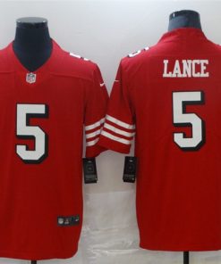 Nike 49ers 5 Trey Lance Red 2021 Draft Color Rush Vapor Limited Jersey