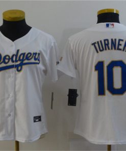 Women's Los Angeles Dodgers #10 Justin Turner White Gold Championship Cool Base Stitched MLB Jersey
