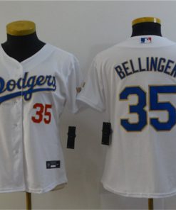 Women's Los Angeles Dodgers #35 Cody Bellinger White Gold Championship Cool Base Jersey