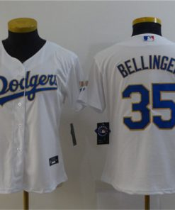 Women's Los Angeles Dodgers #35 Cody Bellinger White Gold Championship Cool Base Stitched MLB Jersey