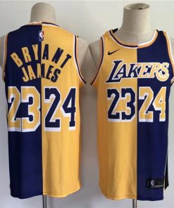 Lakers 23 24 Bryant  James Yellow Purple Split Swingman Jersey